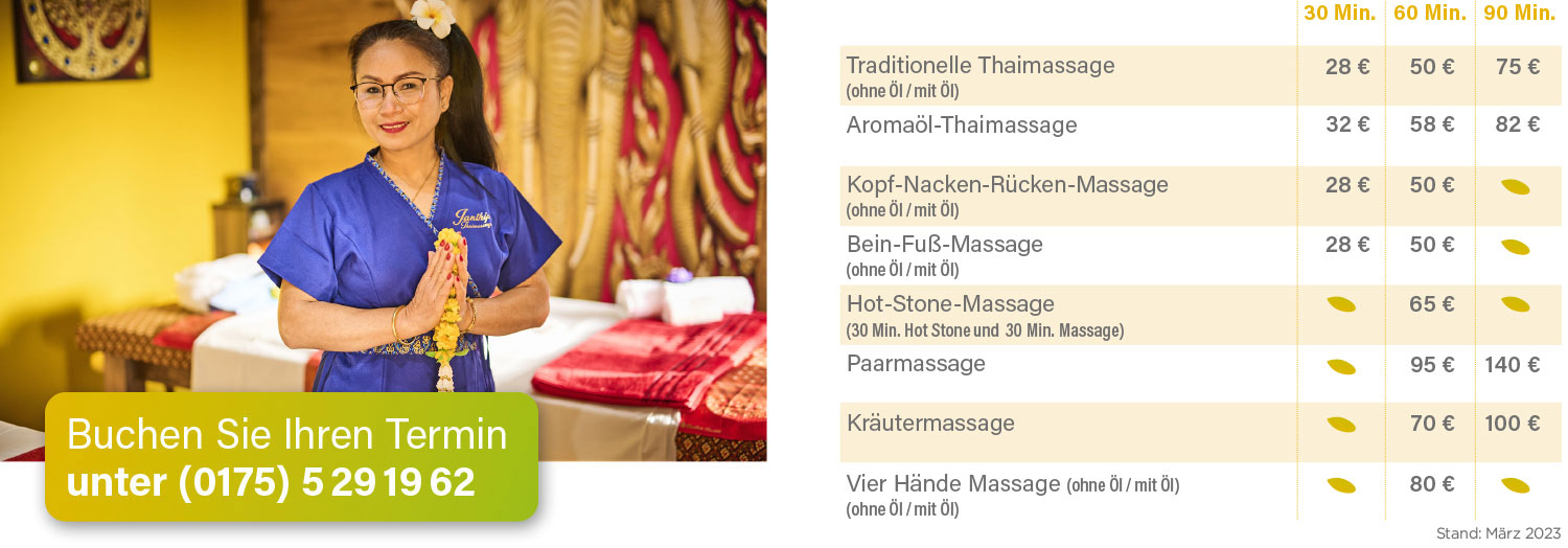 Buchen Sie Ihren Massage-Termin unter 0175-5291962 + Massage-Preistabelle 03/23